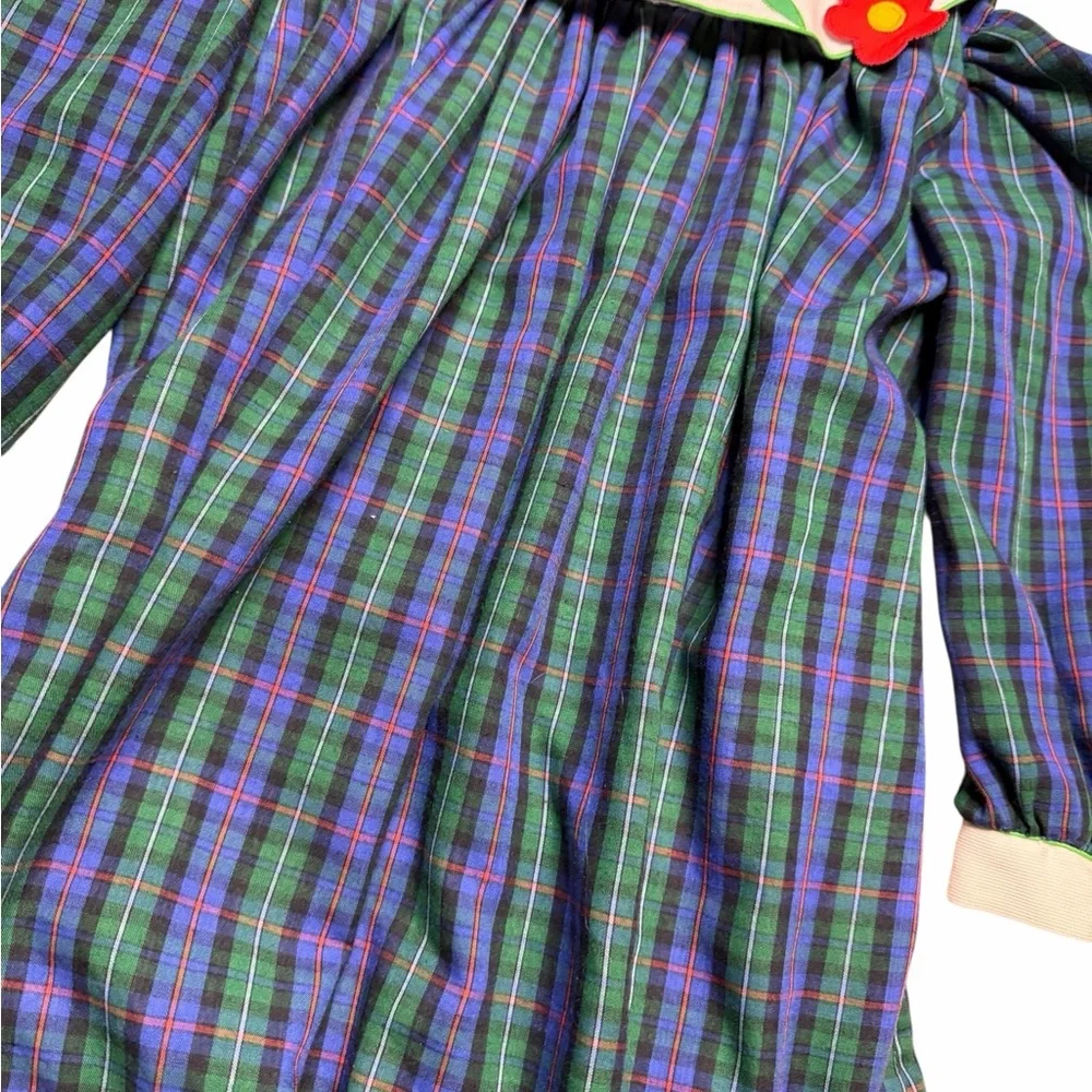 🎀 Vintage Youngland‎ Plaid Dress w/ Flower Collar 🌸 Size Approx 6